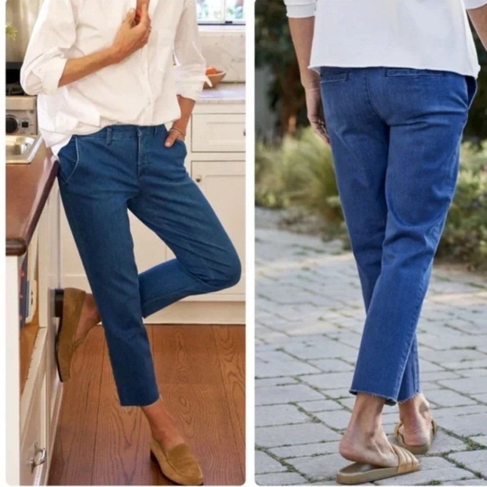 Womens Frank & Eileen Wicklow Italian Chino Denim Pants Raw Hem Jeans